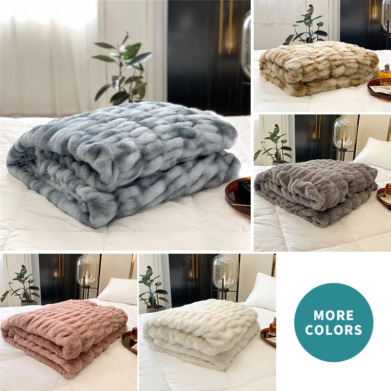 Lightweight Faux Fur Throw Blanket Super Soft Warm Fluffy Plush Sleeping Blanket For Bed