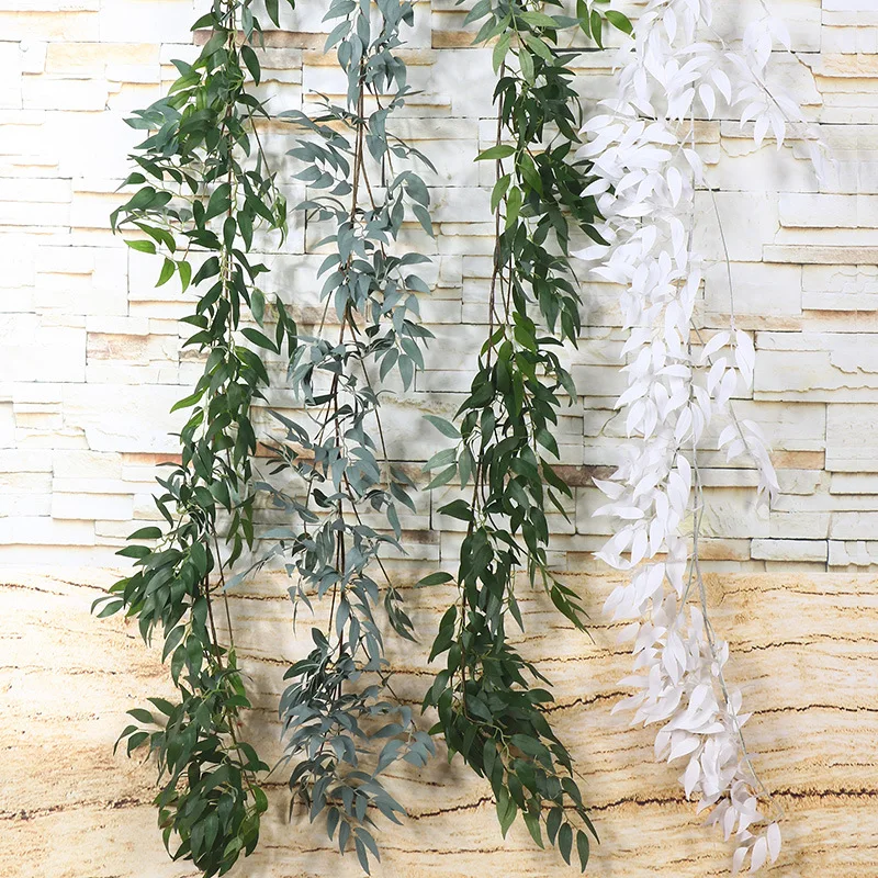 Wholesale Wedding Decoration Greenery Wreath Artificial Silk Hanging Willow Garland Plant Fake Green Leaf Willow Vine