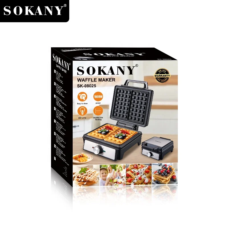 sokany Belgian  08025 No-Stick Plates Electric Hot Sale Household Waffle Maker Machine sandwich machine