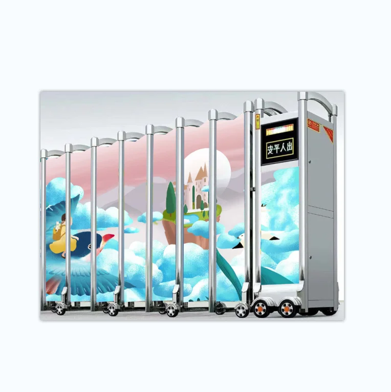 Factory school electric retractable door Stainless steel push-pull remote control automatic anti-theft retractable door