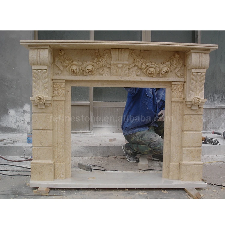 Beige Marble Fireplace Surround Mantel Indoor Mental Marble