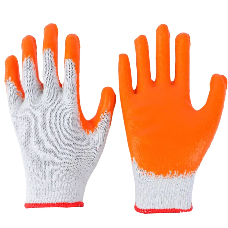 Wholesale Low Price 10 Cotton Knit Cut Pure Orange Latex Coated Gloves