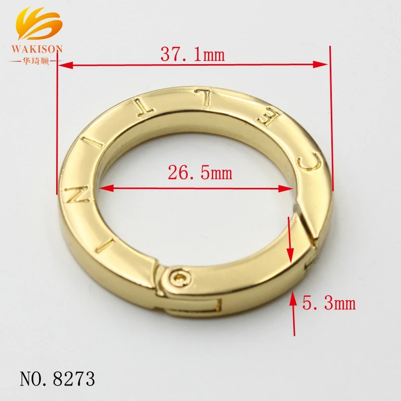Gold Custom Logo Zinc Alloy Bag Ring Push Ring Metal Snap Gate O Ring 25mm Round Spring Clasp for Decoration