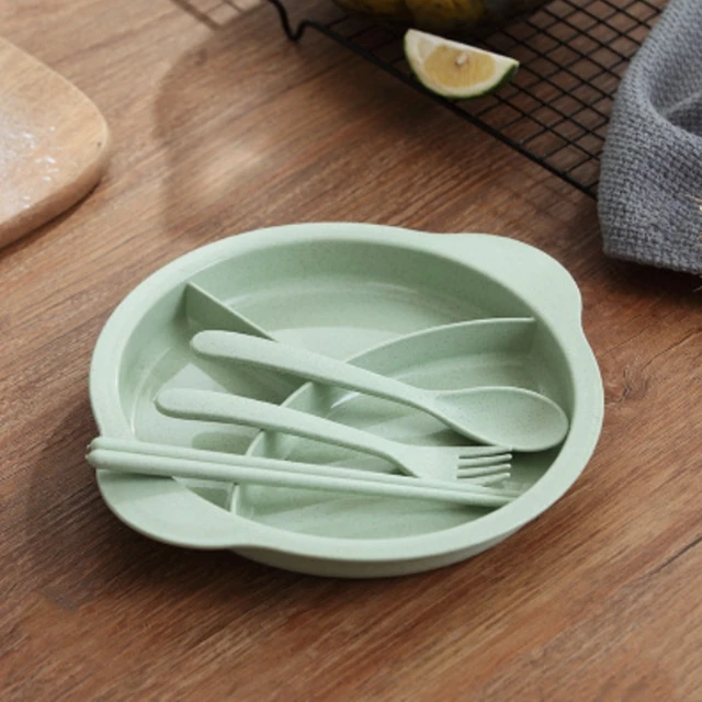 Food Grade Green Healthy Wheat Straw Plate With Divided Parts Dinnerware Eco Friendly Material Wheat Straw Plates