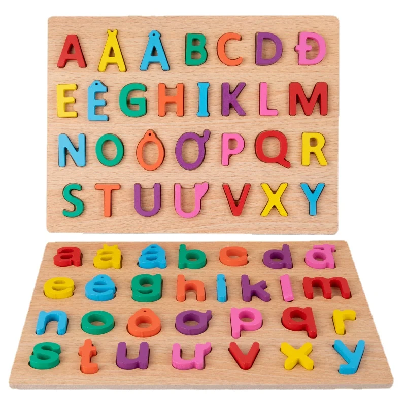 ESUN Kids Wood Toy Vietnam Alphabet Cognitive Board Puzzle Baby Early Learning Montessori Educational Wooden Toys for Children