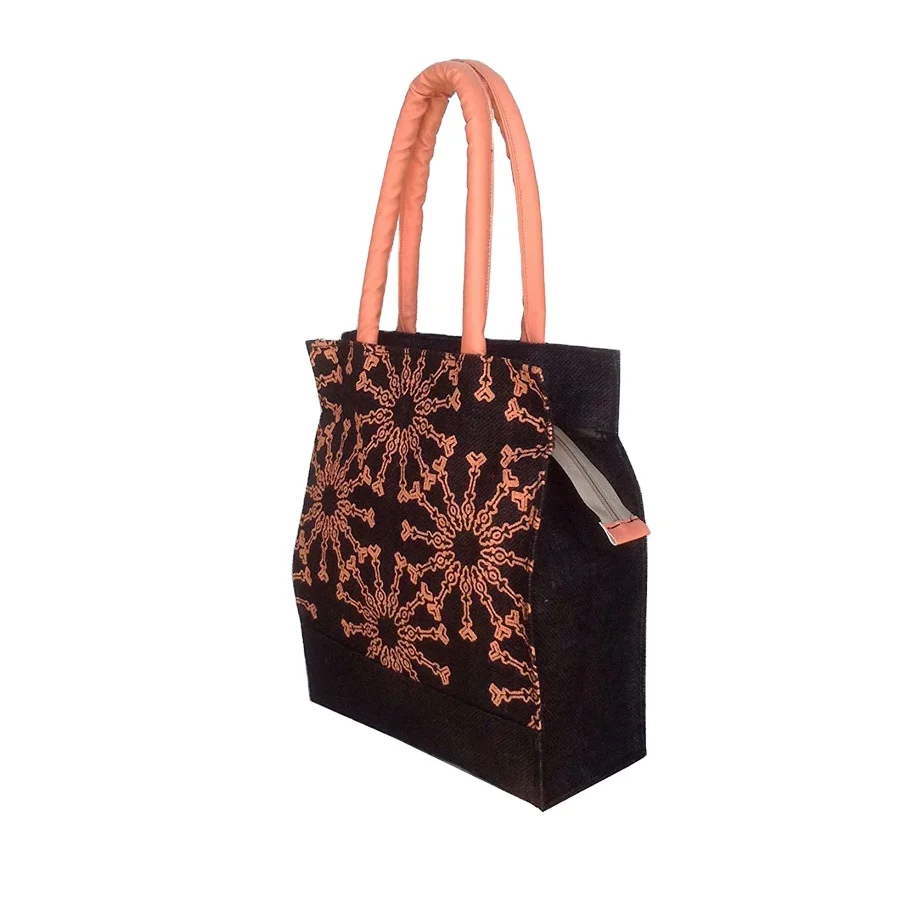 Fashionable Classic Tote Jute Bag With Zipper Closure For Wholesale and Promotion