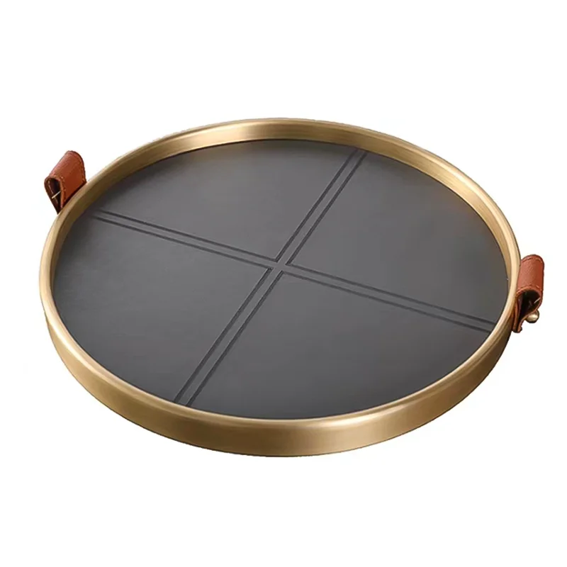 Hotel storage tray customised light luxury gold  brass tray upscale metal hotel serving round hotel amenities tray