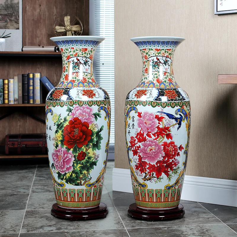 jingdezhen home decors ceramics Customized Cheap Chinese Floor Vases Cloisonne Large Ceramic Vases with Flower and Peony Pattern