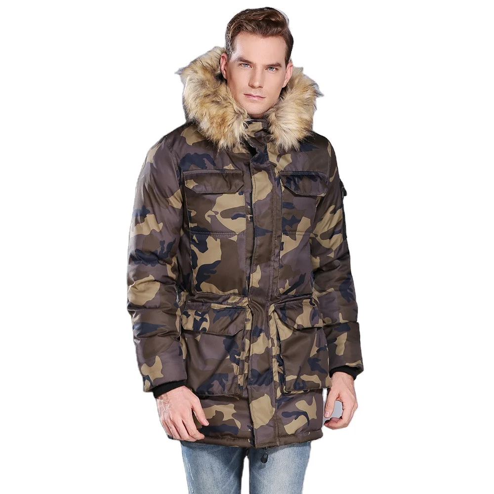 Высококачественная Водонепроницаемая теплая зимняя длинная Камуфляжная парка в армейском стиле с пэчворком, мужская пуховая куртка с мехом