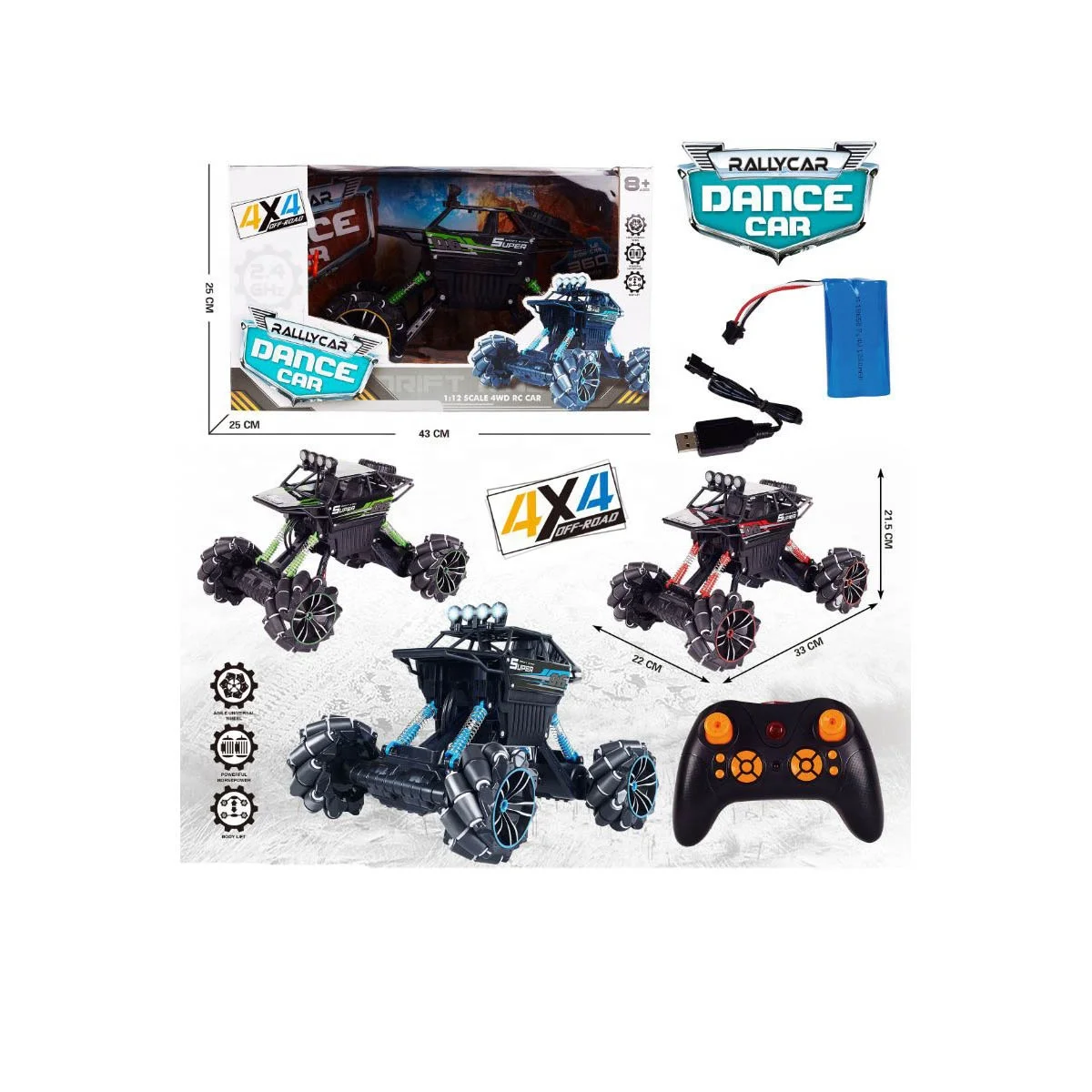 Amazon горячая Распродажа 2,4g большой Электрический танцевальный Радиоуправляемый автомобиль 4x4 1 10 высокого качества