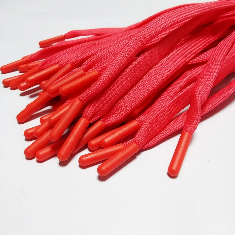 factory custom flat rope with colorful plastic ends of the hoodie cord