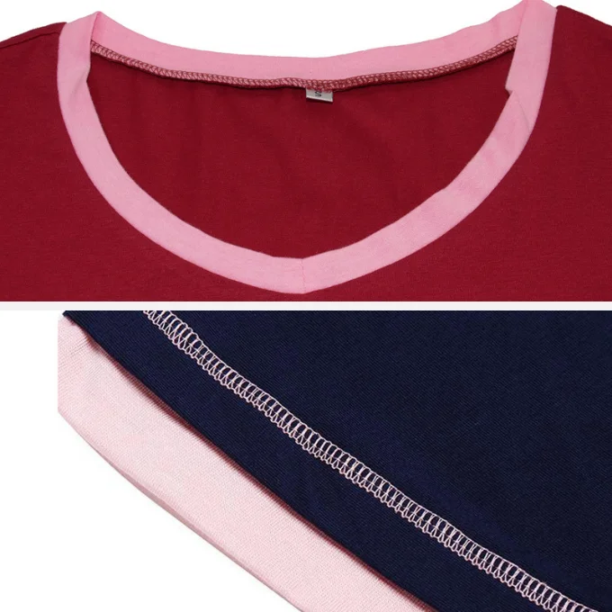 2022 Summer Color Block Collar Short Sleeve Cotton Sleeping Clothes Women Sleep Dress Nightgown Classic