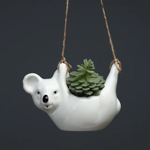 Cute cartoon animal koala hanging basket flower pot, minimalist creative desktop plant decoration ceramic flower pot.