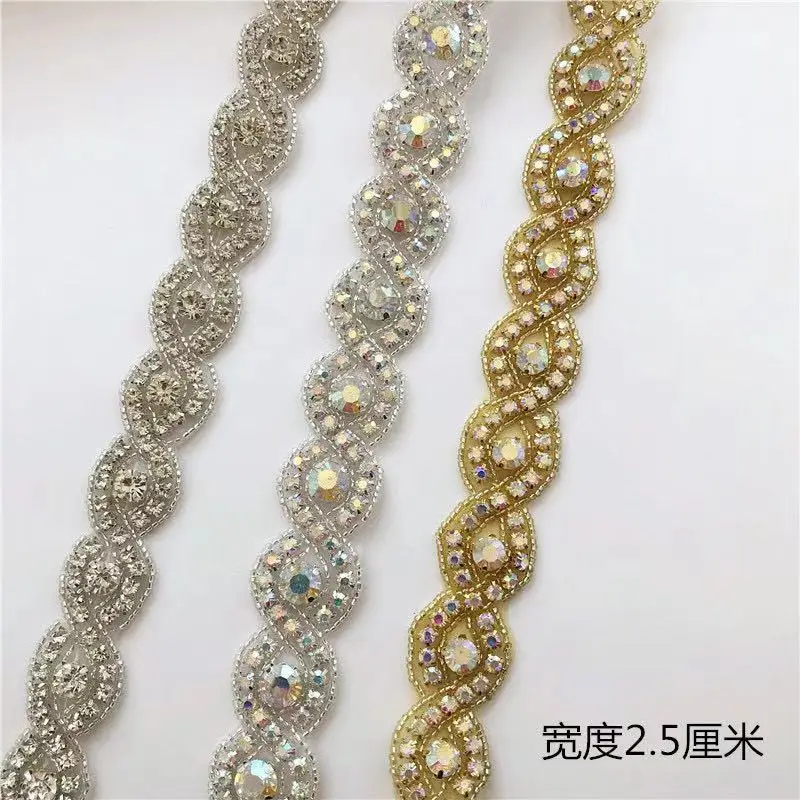 Iron Glue on Bridal Wedding Bridesmaids Dress Gown Diamante Appliques Sash Belt DIY  Silver Crystal Rhinestone Applique