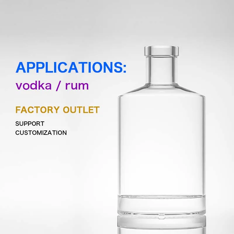 custom shape 500ml 700ml 750ml glass bottle vodka spirits gin liquor rum tequila liquid container bottle with cork cap