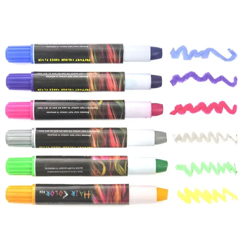 6 Pieces Temporary Metallic Non Allergic Hair Dye Color Chalk