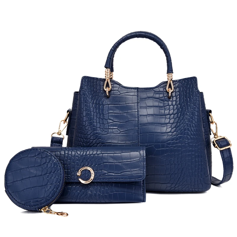 2023 embossed PU leather handbag for young lady wallet change purse 3 pcs pieces set for woman