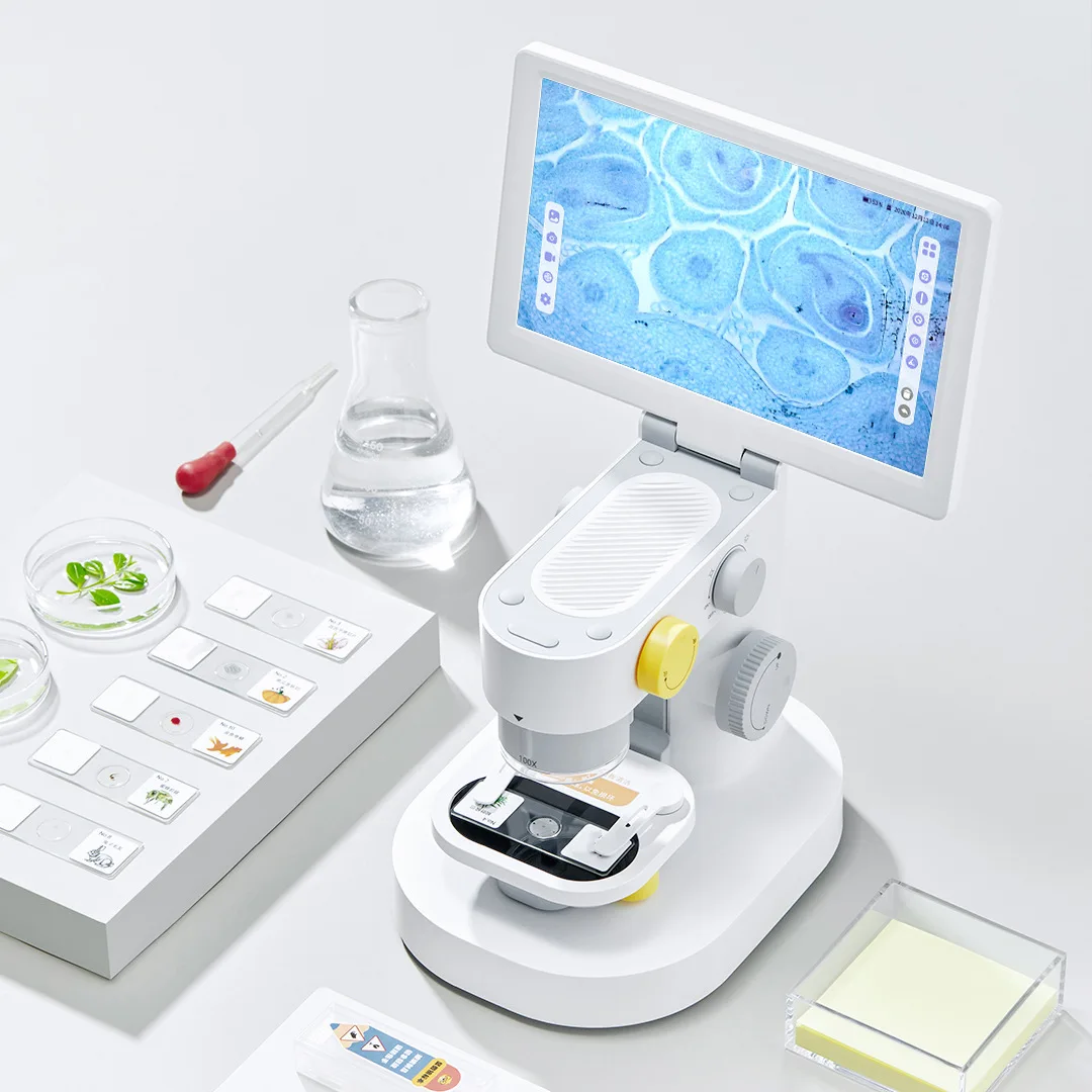 T1 1200X Trinocular Microscope with Camera Continuous Amplification Magnifier 9 Inch Large LCD Monitors Microscope