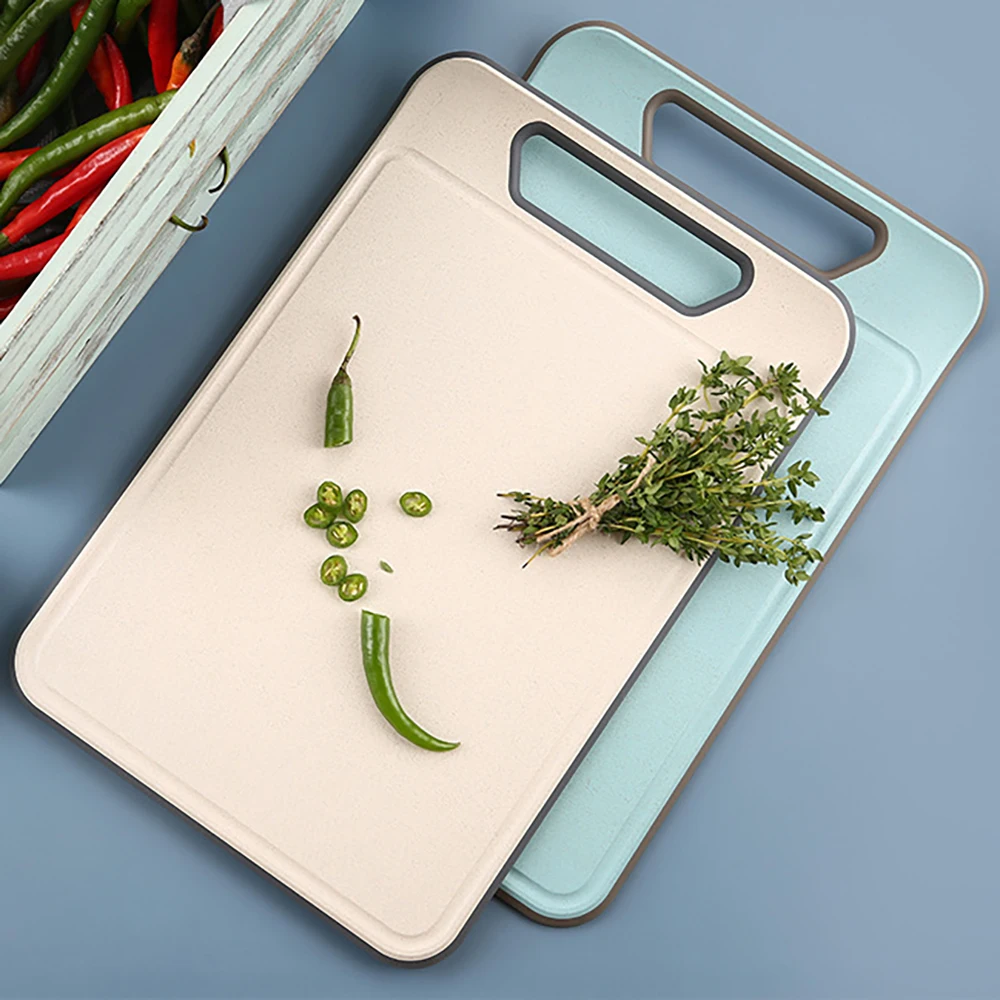 Multifunctional Cutting Board Silicone Edge L Shape Wheat Straw Chopping Board With Handle