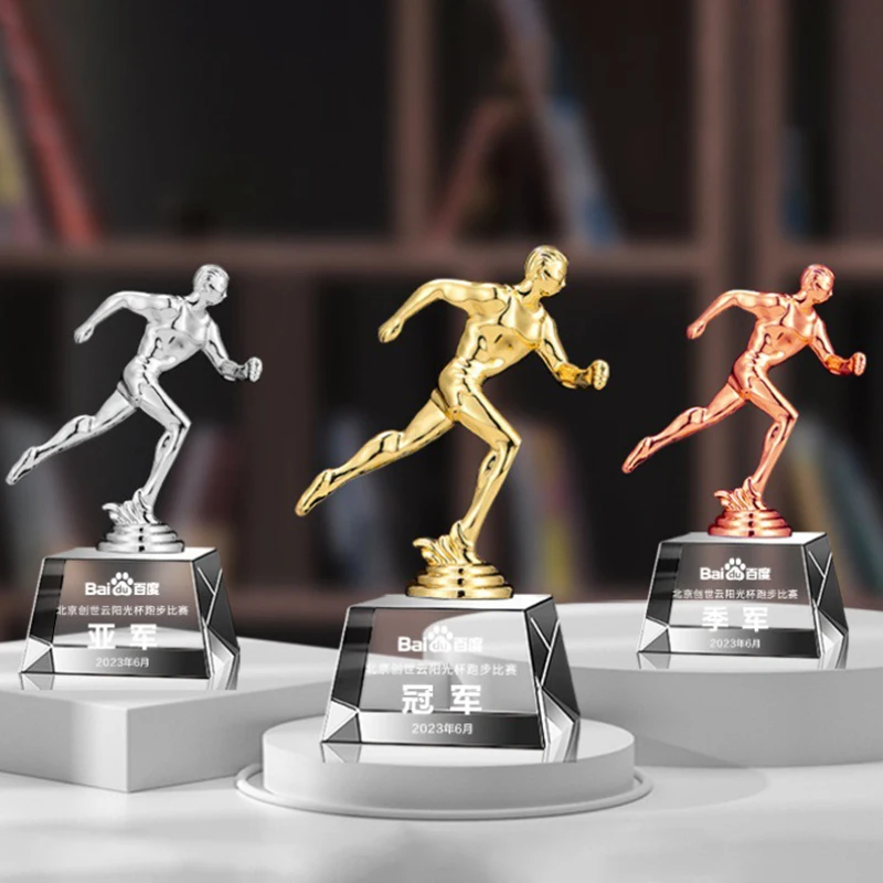 Yiwu Collection manufacture running trophy gold plated crystal running trophy