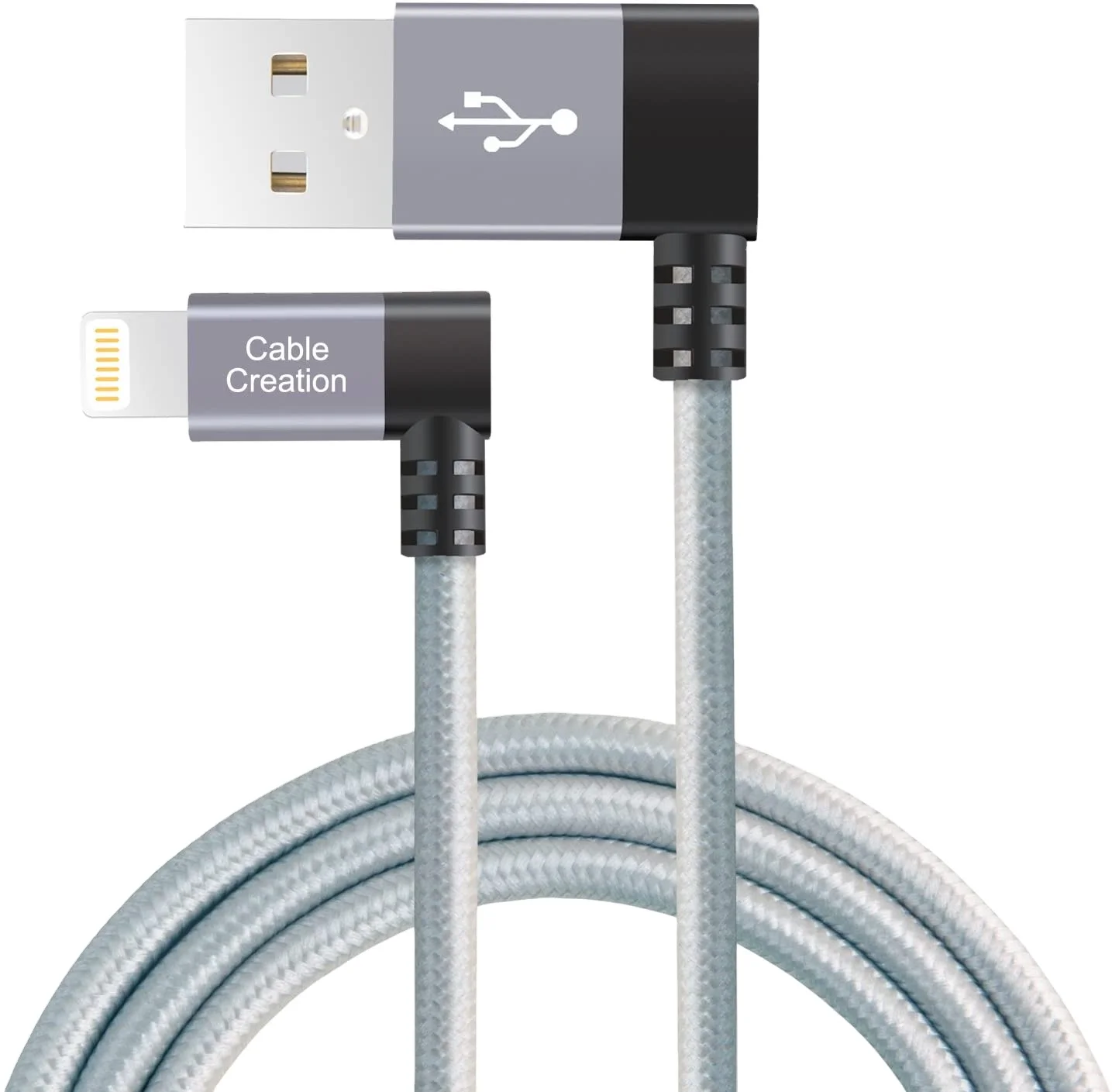 Кабель зарядного устройства CableCreation для телефона 90 градусов 4 фута MFi Сертифицированный Плетеный левый угол USB к Lightning кабелю