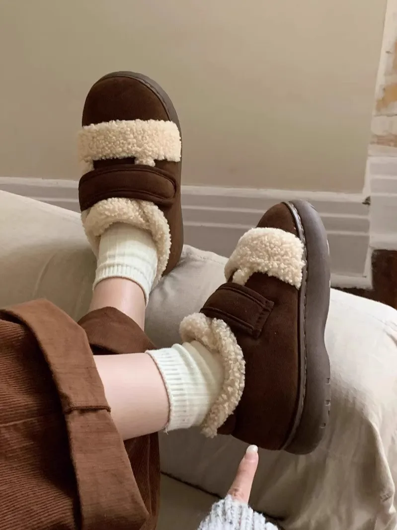 XIXITIAO new Birkenstocks Vintage Velcro women indoor plush indoor sock slippers warm winter home slippers