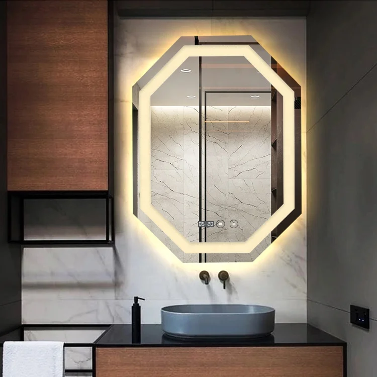 Hair Salon Irregular Glass Wall Mounted Defogger Silver French Luxury LED Bathroom Mirror