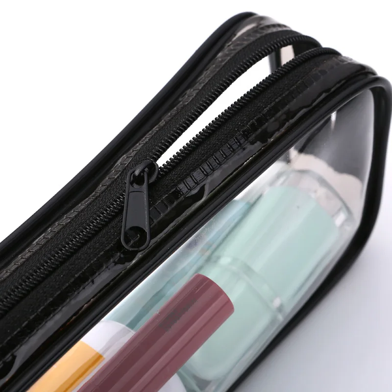 BEYOND Zipper Custom Logo Square Clear School Transparent Soft PVC Pencil Case Bag for Kids Pen Pencil