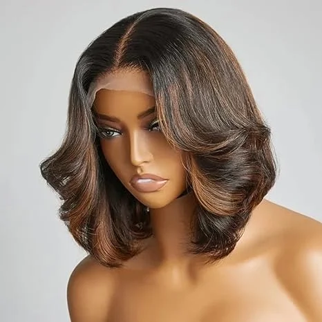 150 Density Highlight Caramel Brown Colored Body Wave 1B/30 Ombre Color Human Hair Wig HD Transparent Lace Front Wigs