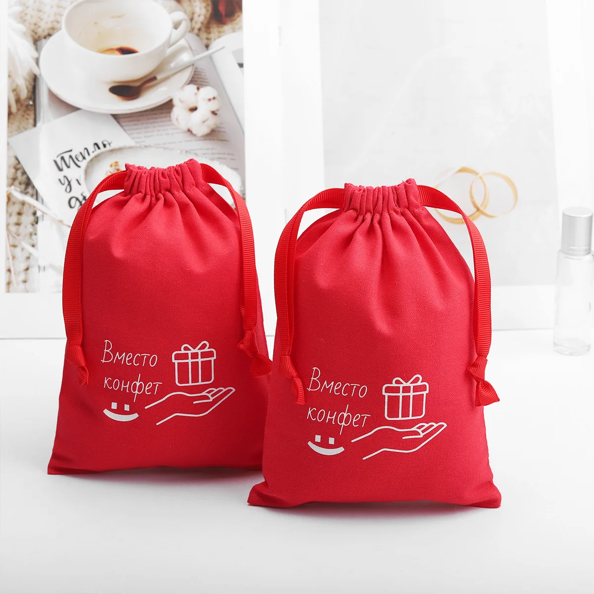 Reusable  Custom Logo  Cotton Linen Drawstring Pouch Bulk Clothes Cosmetic Dust Gift Bags Wedding Packaging Jewelry Bag