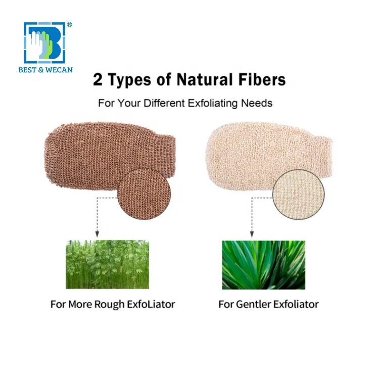 Best&Wecan Custom Reusable Natural Hemp Scrubber Body  Mitt Bath Exfoliating Glove