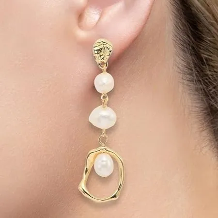 High quality Fine Design 925 wholesale silver jewelry Pearl Jewellery Yellow Gold Plated Pearl Dangle Earring