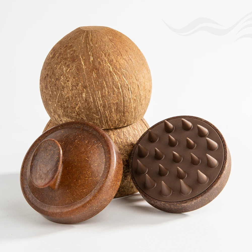 1Pc Coconut-Shell Biodegradable Natural Material Eco-friendly Scalp Massager Brush Shampoo Massage Brush For Cleansing Hair