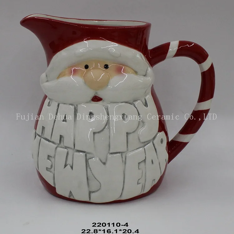 Custom Factory Design Ceramic Christmas Handmade Tableware Decorations Santa Claus Jug Pot