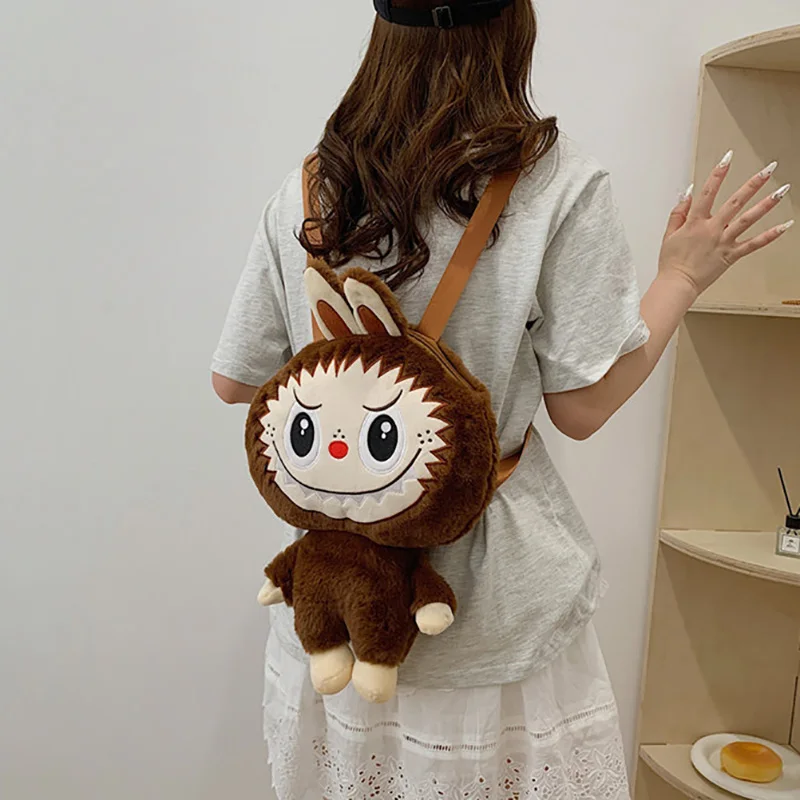 Labubu Backpack Cute Cartoon Plush Doll Backpack New Student Crossbody Bags The Monsters Outdoor Travel Bag Toy