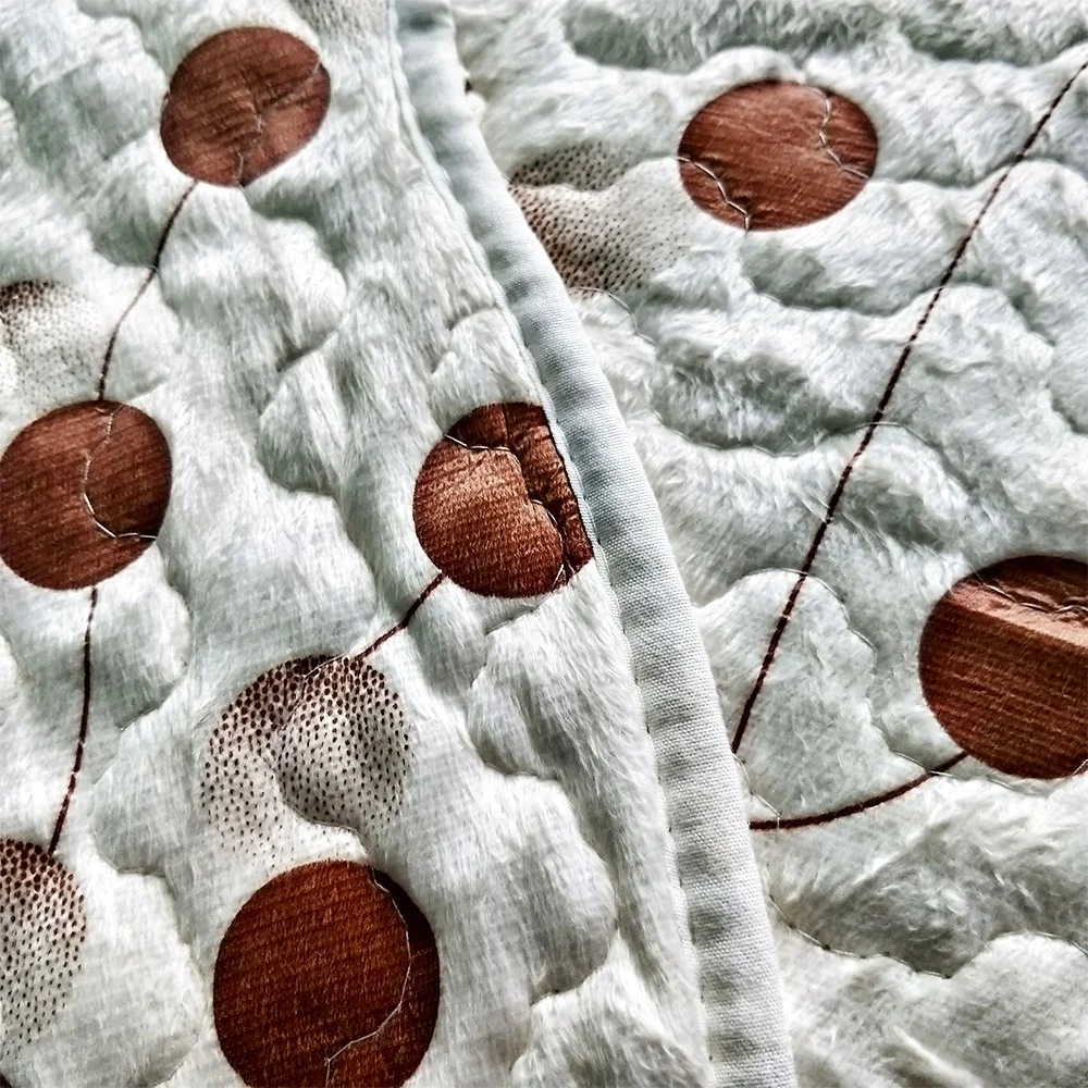 
European Short Plush Microfiber Printed Quilted Patchwork Bedspread 