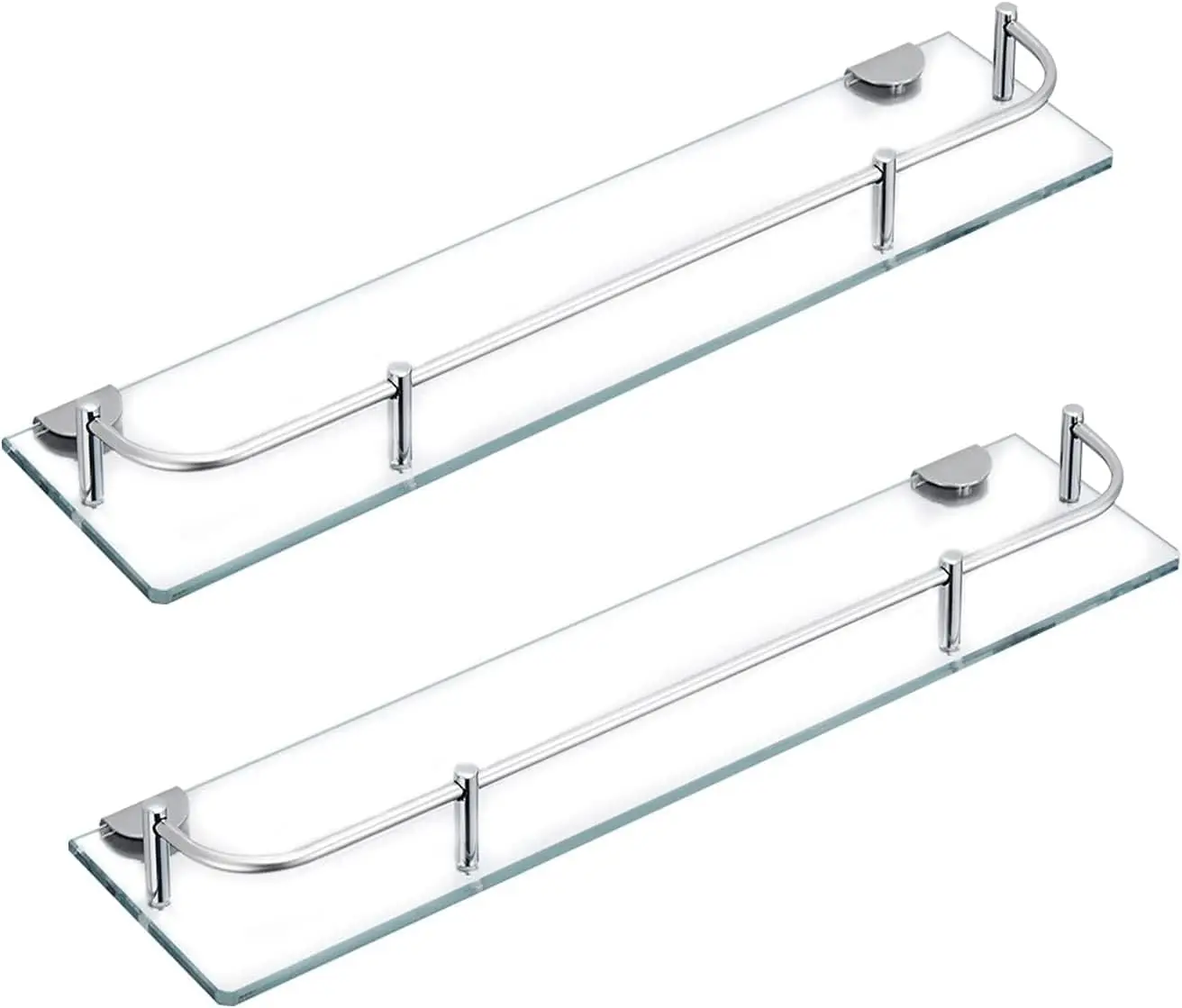 Glass Shower Shelves for Bathroom Rectangular Tempered Glass Floating Shelves for Wall with 304 Stainless Steel