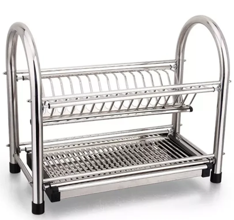 2 Tier Stainless Steel Multifunctional Kitchen Storage Kitchen Organizer Dish Rack for Kitchen Ware