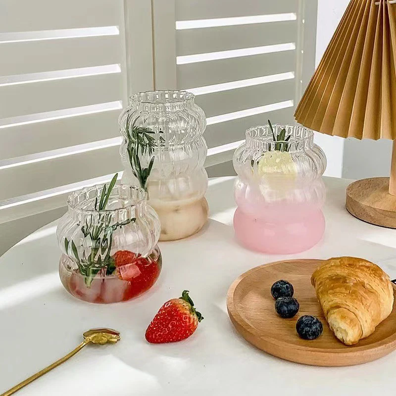 Wholesale Transparent Soda Water Cup Vertical Pattern Wave Glass Cup Multi Size Mug