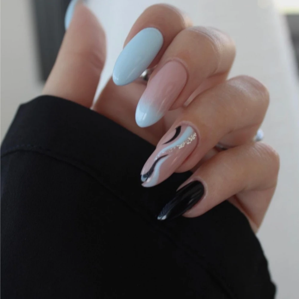 Charming French Ballet Wearable Rhinestone Press On Nails Almond Press on Nails Faux Ongles