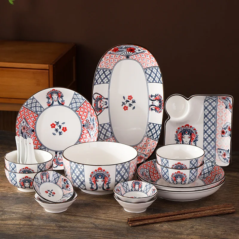 2023 New design creative rabbit tableware underglaze painted bowl plate Chinese drama ceramic tableware