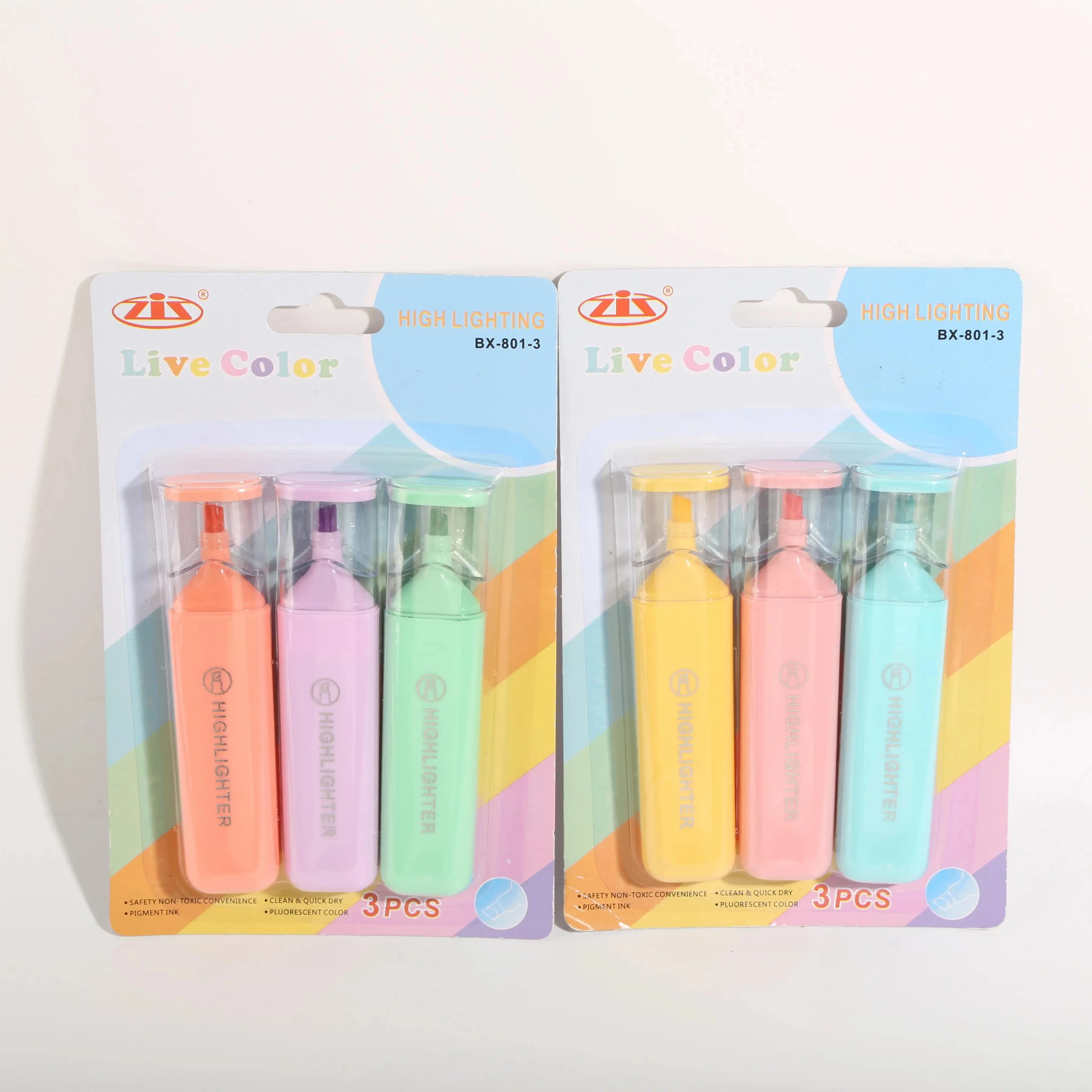 Office School Stationery Products 3pcs/set macaron color highlight marker pen customized oblique tip marker set