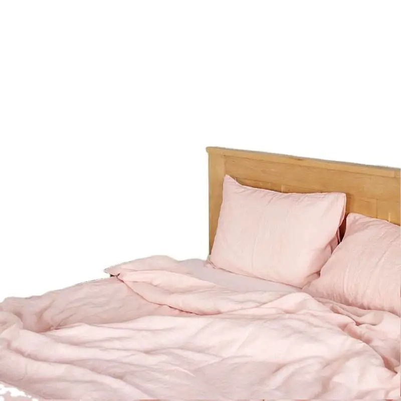 Bedding Bed Set Oganic Stone Wholesale Winter Washed 100% Nature French Flax Linen Light Pink 4 Piece Woven 40 Plain Solid 4 Pcs