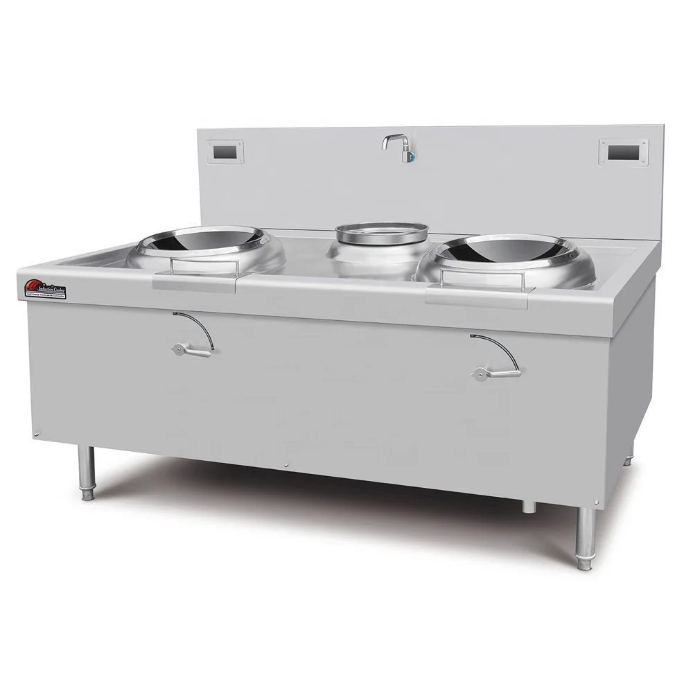 Двойная горелка электромагнитная плита вок с сзади горшок для китайской кухни кухонное оборудование 500 мм сковорода 15KW