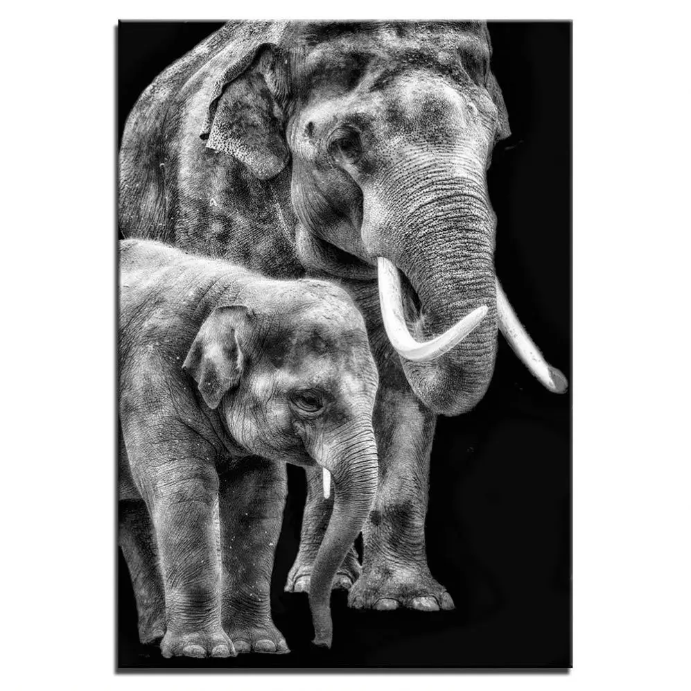 1 Piece Animal Canvas Wall Art Black and White Elephant Painting Modern Animal Artwork for Bedroom Office Decor