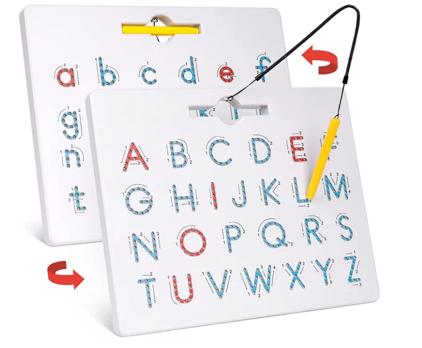 Double Sided Magnetic Letter Board 2 in 1 Alphabet Magnets Tracing Board for Toddlers ABC Letters Uppercase Lowercase Practicing