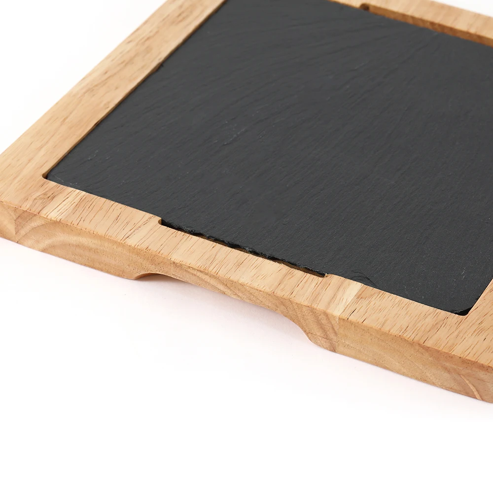 Easily Clean Simple Design Rubber wood Cheese Board with Slate Board Slate Labels Chalk Steak plate kitchenware Pizza black tray