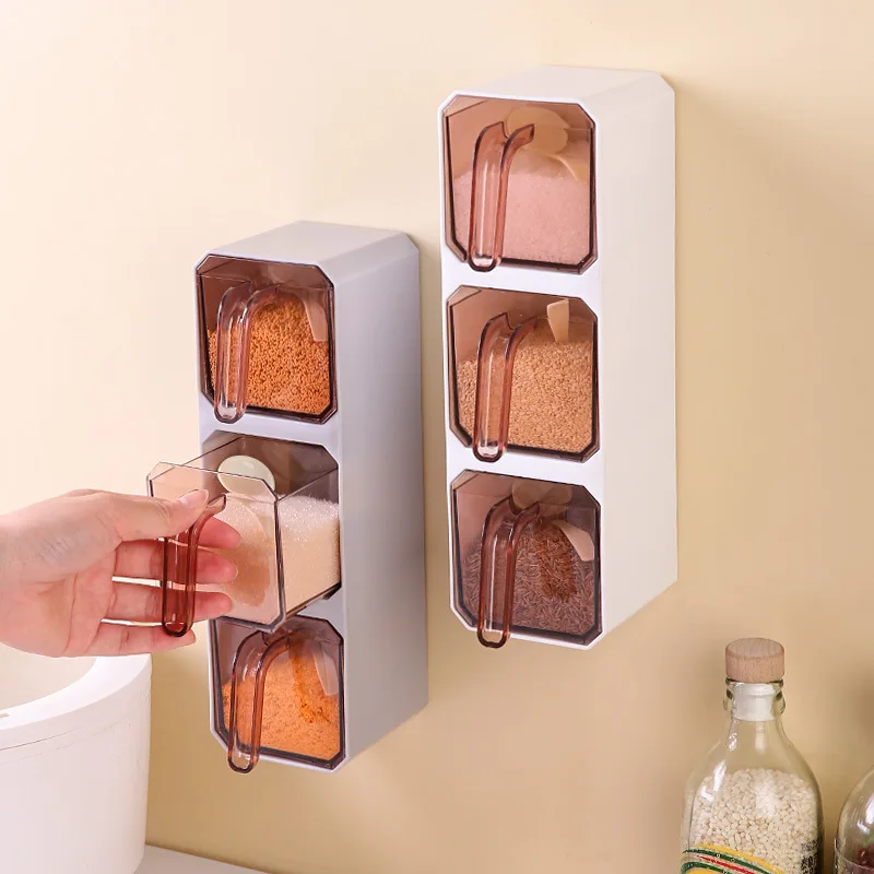 Seasoning Box Wall Mounted Kitchen Set Multifunctional Storage Box Salt Jar Msg Pepper Seasoning Storage Rack