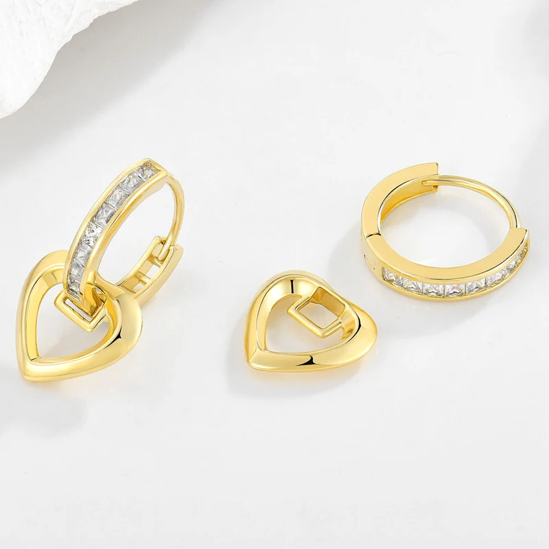 designer fashion fine jewelry 925 Sterling Silver 24K gold filled Heart Drop mini stud earring sterling hoop earring