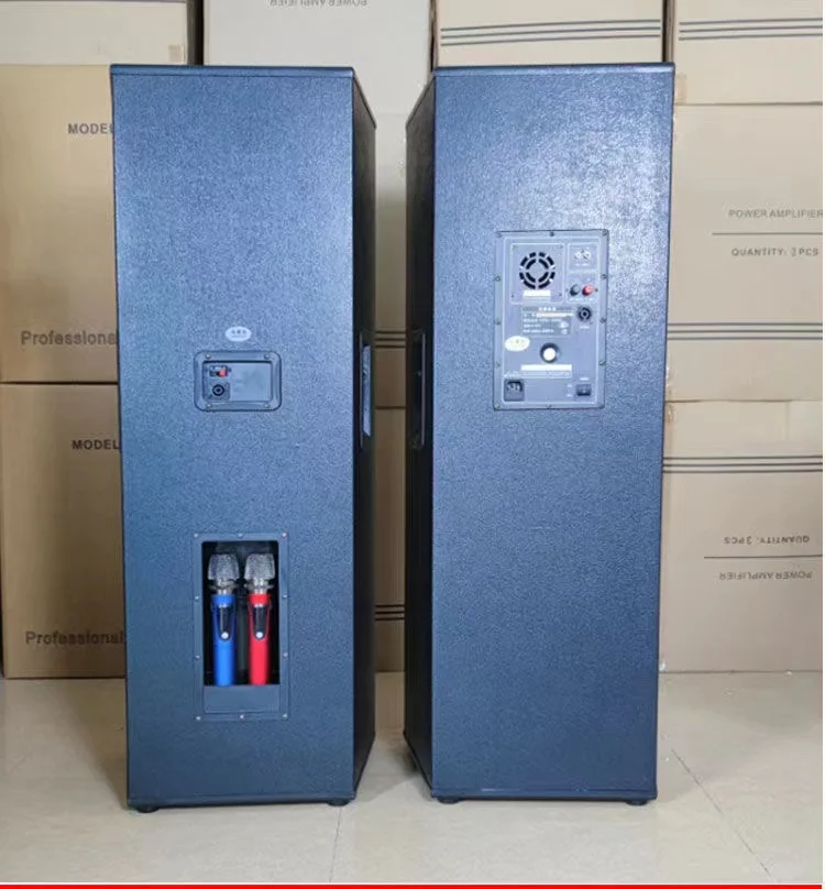 Dual 12 inch wooden active powered speaker with strong bass bt/fm/usb/microphone support Karaoke Speaker